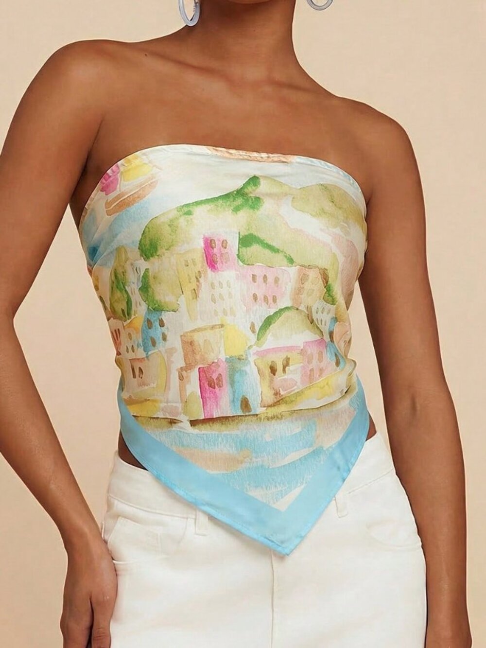 Multicolor Casual Women's Tropical Print Bandeau tie back Top - Picture 5 of 6